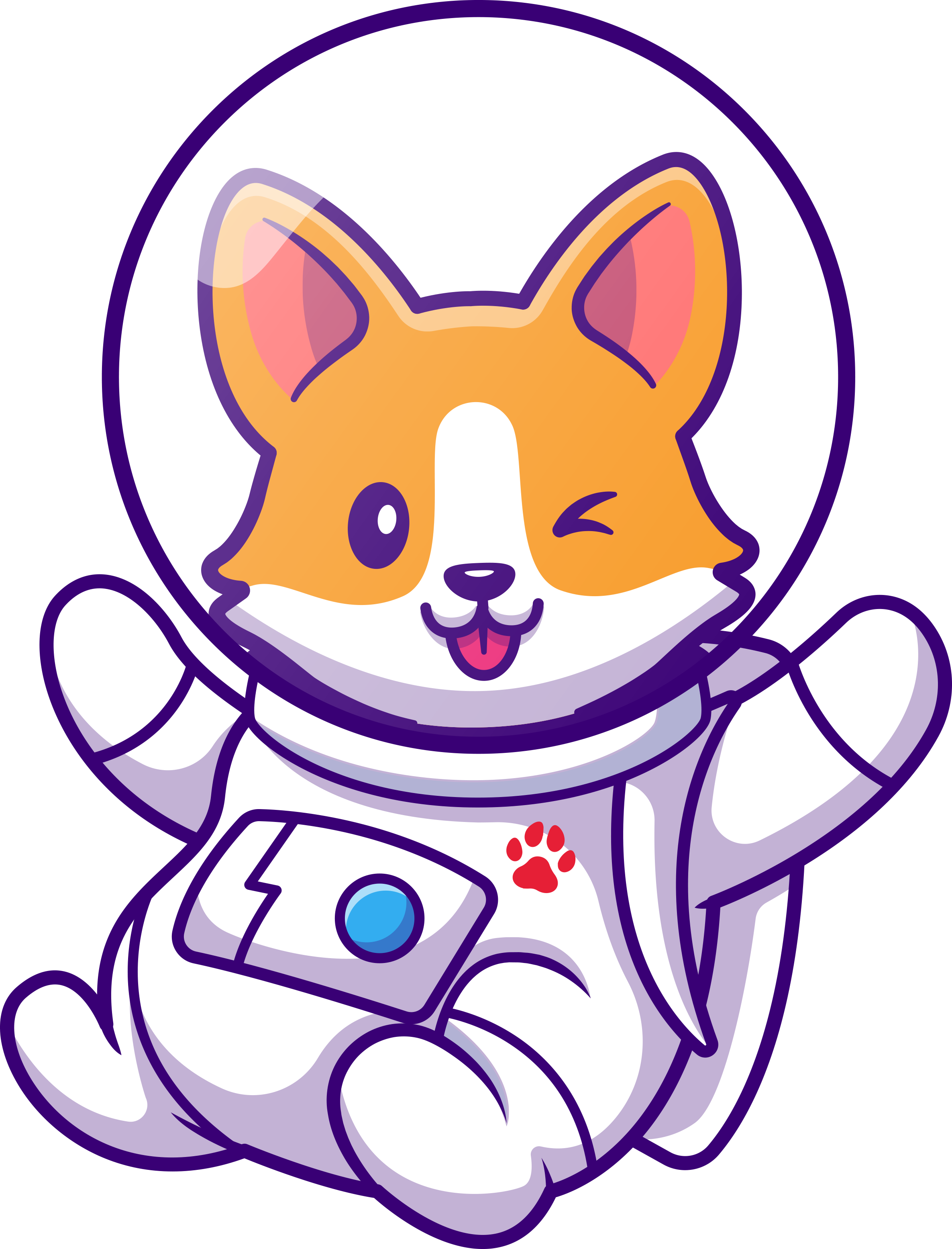 Illustration of a cute corgi wearing a spacesuit and winking.